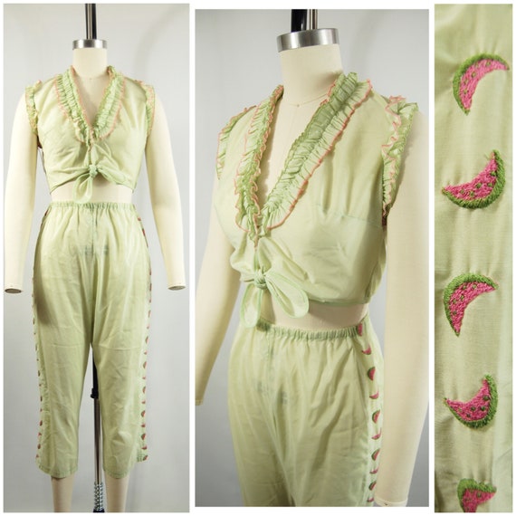 1950s Mint Green Pajama Set / size 34 / Rogers Li… - image 1
