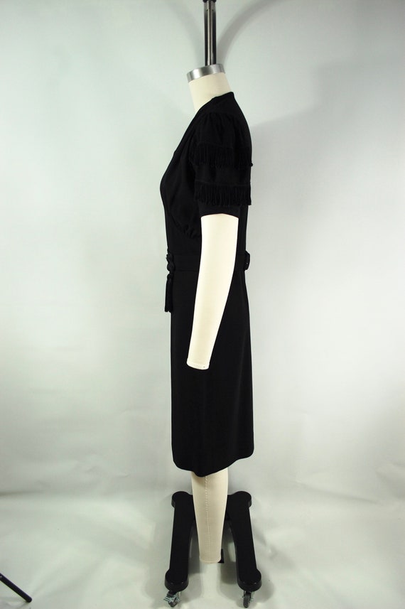 Early 1940s Fringe Dress WWII era Black Rayon 194… - image 6