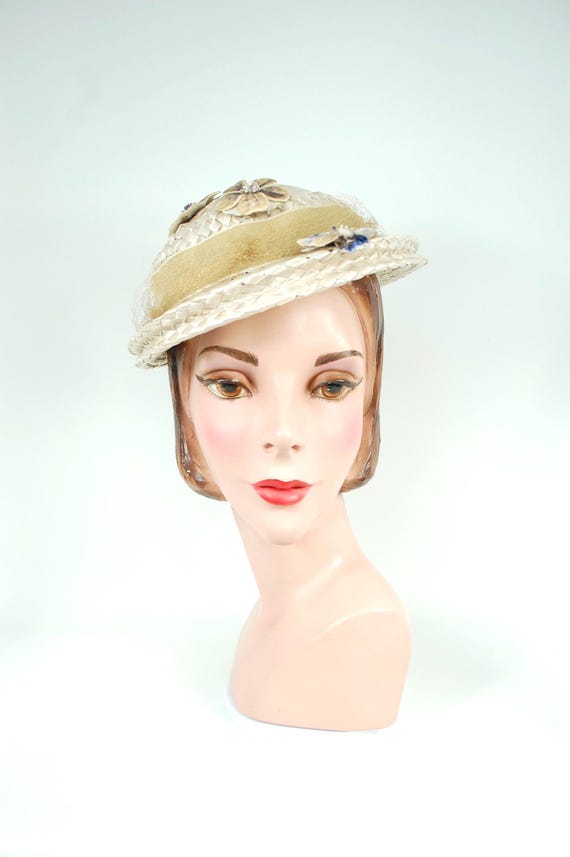 Vintage Tan Woven Hat with Bow Accent with Bow Accent - #4138 – EssenceHat main image 2