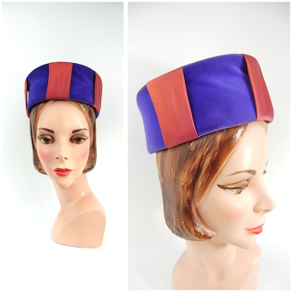 1960s Purple Velvet Pillbox Hat - Early to Mid 196