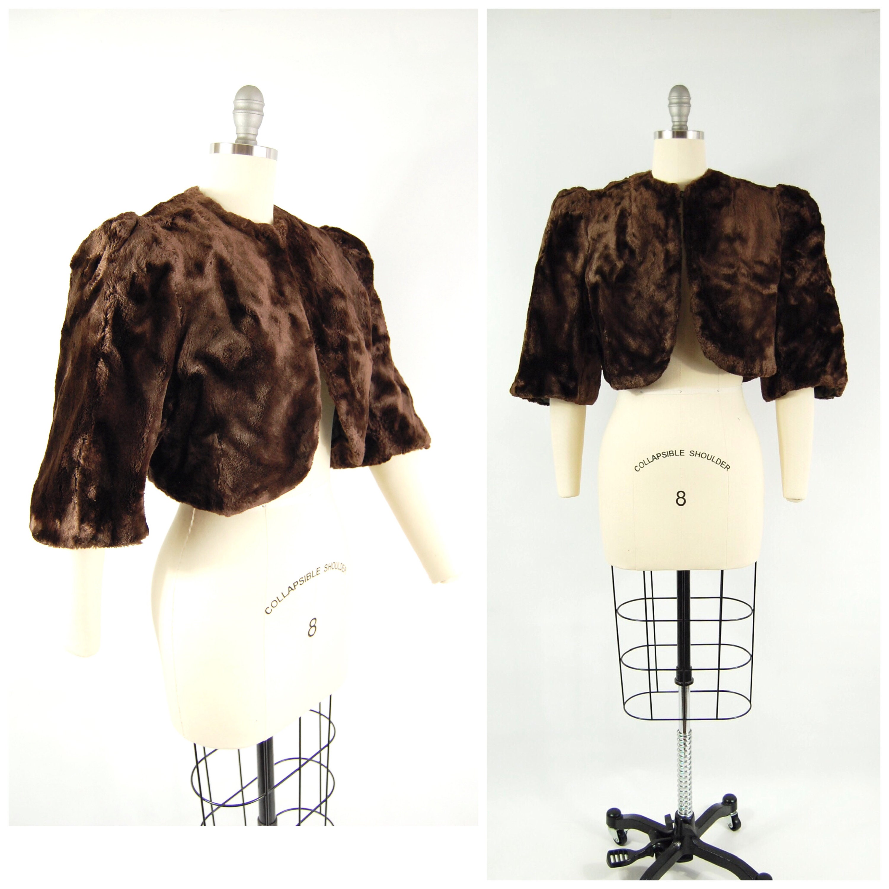 1930s Faux Fur Bolero Jacket / 34 36 