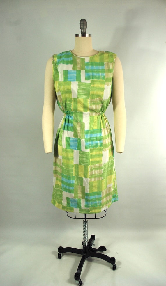 Early 1960s Colorblock Day Dress / 26 - 32 Elasti… - image 9