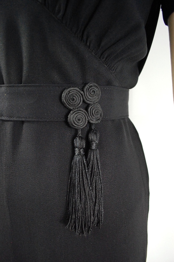 Early 1940s Fringe Dress WWII era Black Rayon 194… - image 2