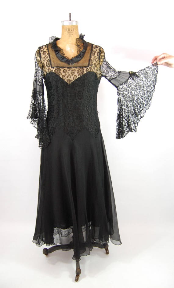 20s 30s Black Lace Flapper Dress - Gothic / 37 Bu… - image 2