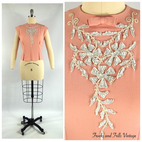 1940s Pink Crepe Blouse Dickie / 32 - 36 Bust / Li