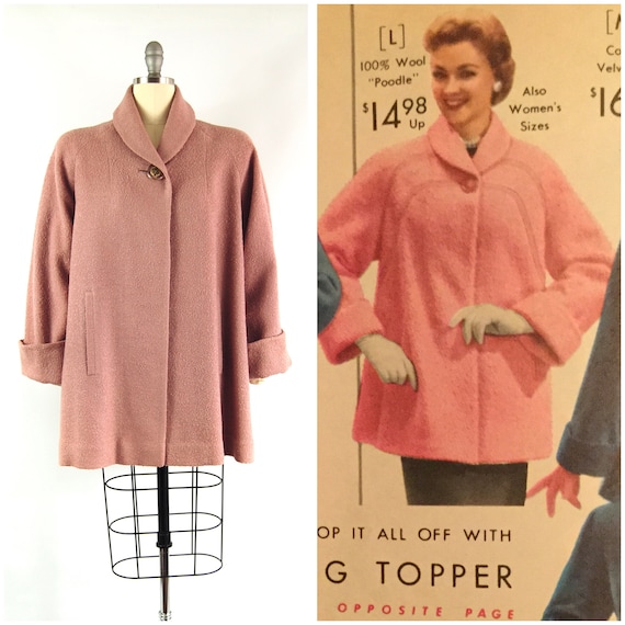 Early 1950s Dusty Rose Coat / 38 - 42 Bust / Short
