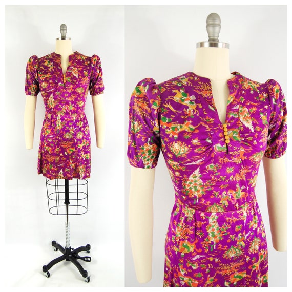 Early 1970s Novelty Print Top and Skirt / Small /