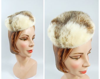 1950s 1960s Bleached Mink Hat - White Mink Mini Pillbox Hat - Marshall Field and Company Chicago Cocktail Hat Mini Toy Hat