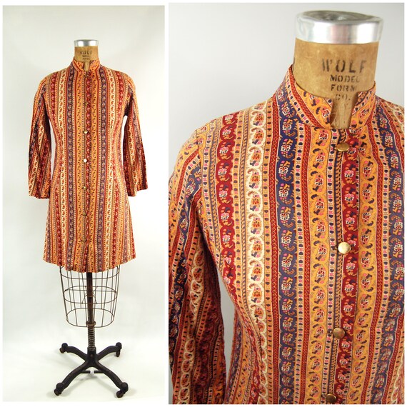 60s 70s Paisley Cotton Hippie Dress / 36 Bust / St