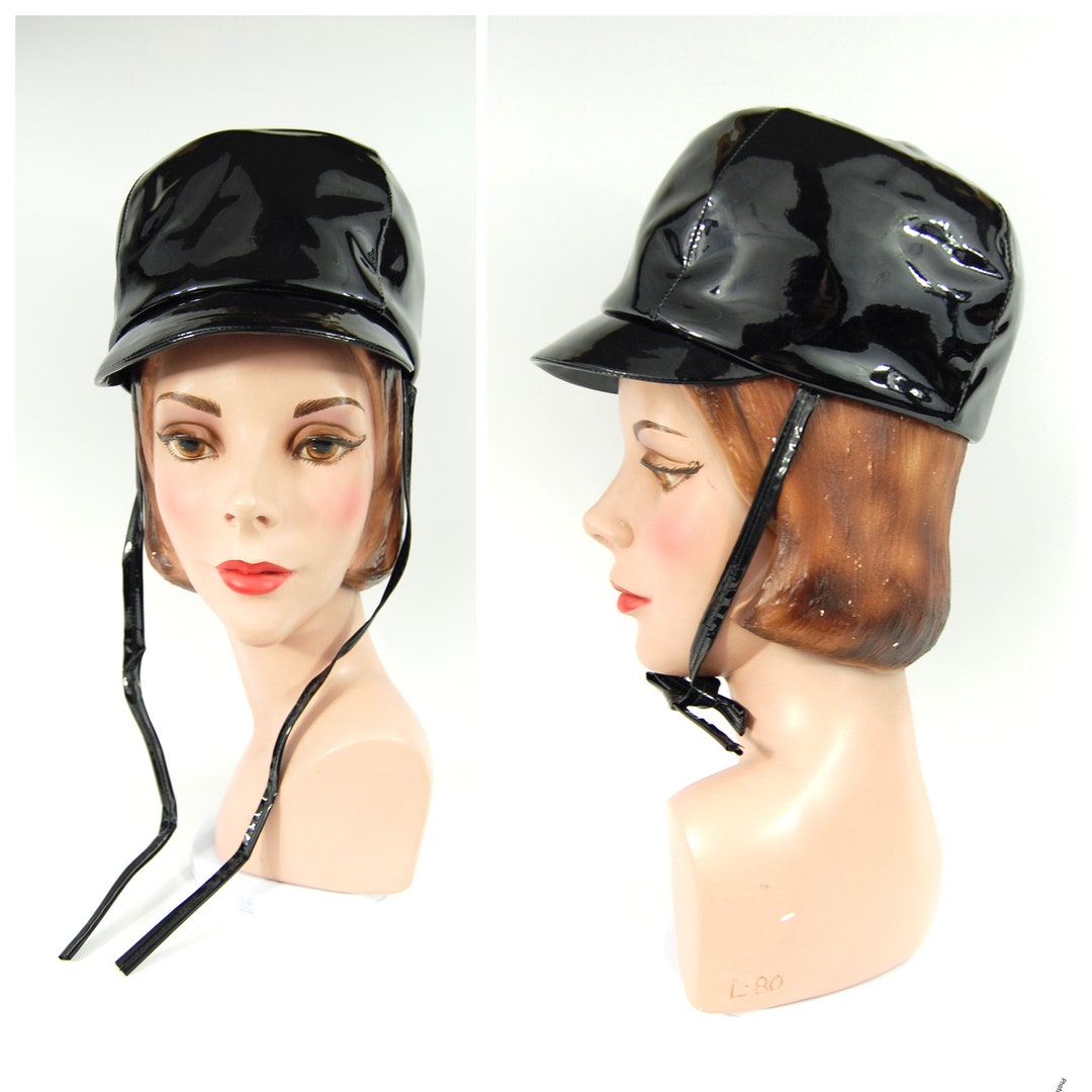 1960s MOD Vinyl Riding Helmet Style Hat / Ties Under Chin Modern Late