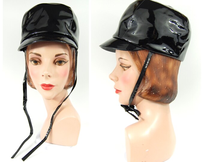 1960s MOD Vinyl Riding Helmet Style Hat / Ties Under Chin Modern Late