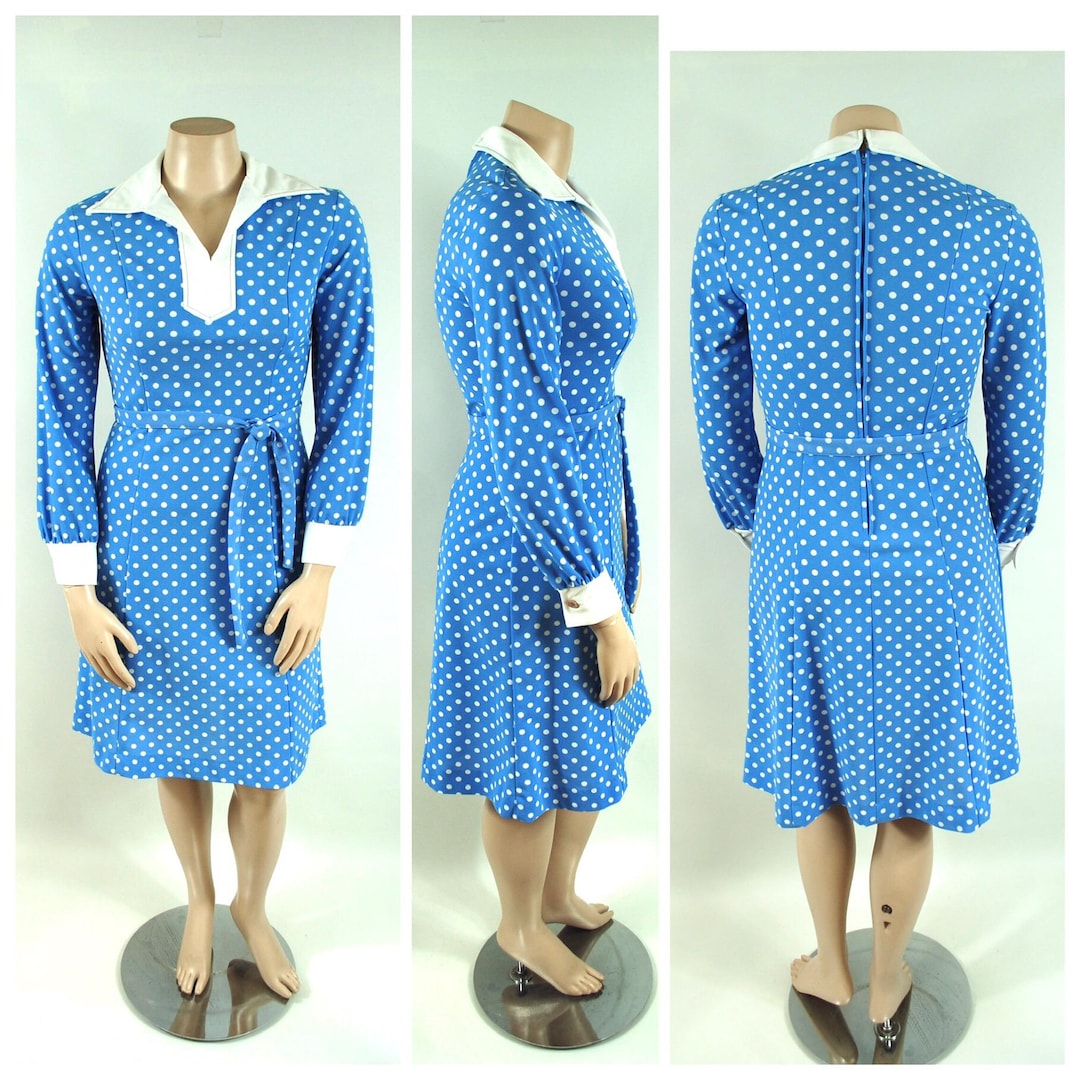 1970s does 40s Blue Polka Dot Pleated Shirtwaist Dress main image 1