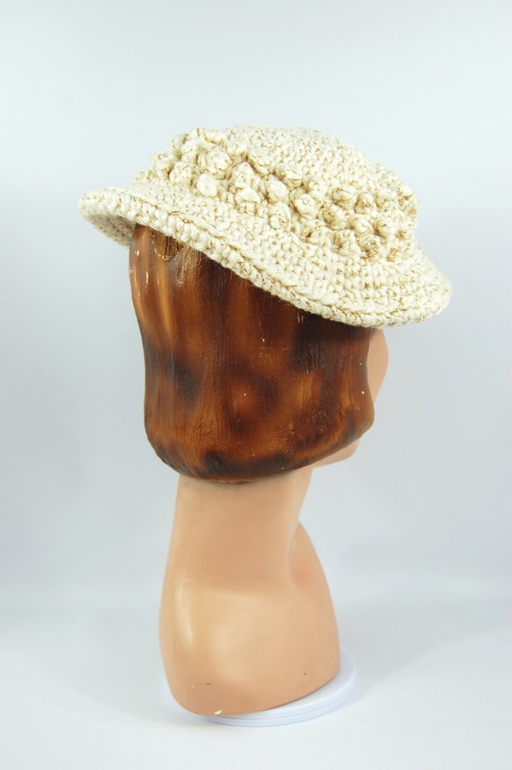 1950s Knit Purse and Hat Set Ivory and gold - Mat… - image 5