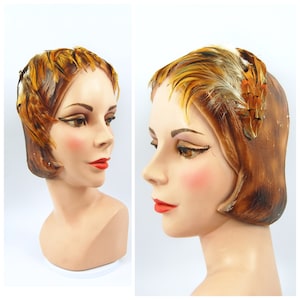 1950er 1960er Fasan Gefiederter Stirnband Stil Hut - Braun Rötlich Goldene Weiß Schwarz Federn