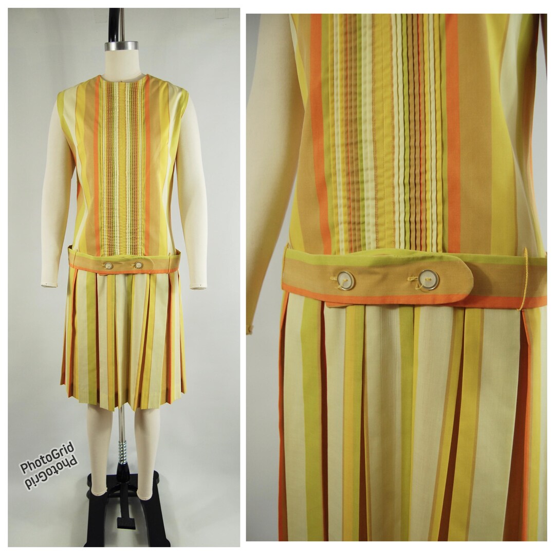 1960's Vogue Basic Drop Waist Dress with Slim or Bell Shaped Sleeves - Bust 36