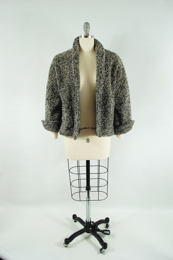 1950s Grey Boucle Short Clutch Coat Medium 40 Bust Cuffed