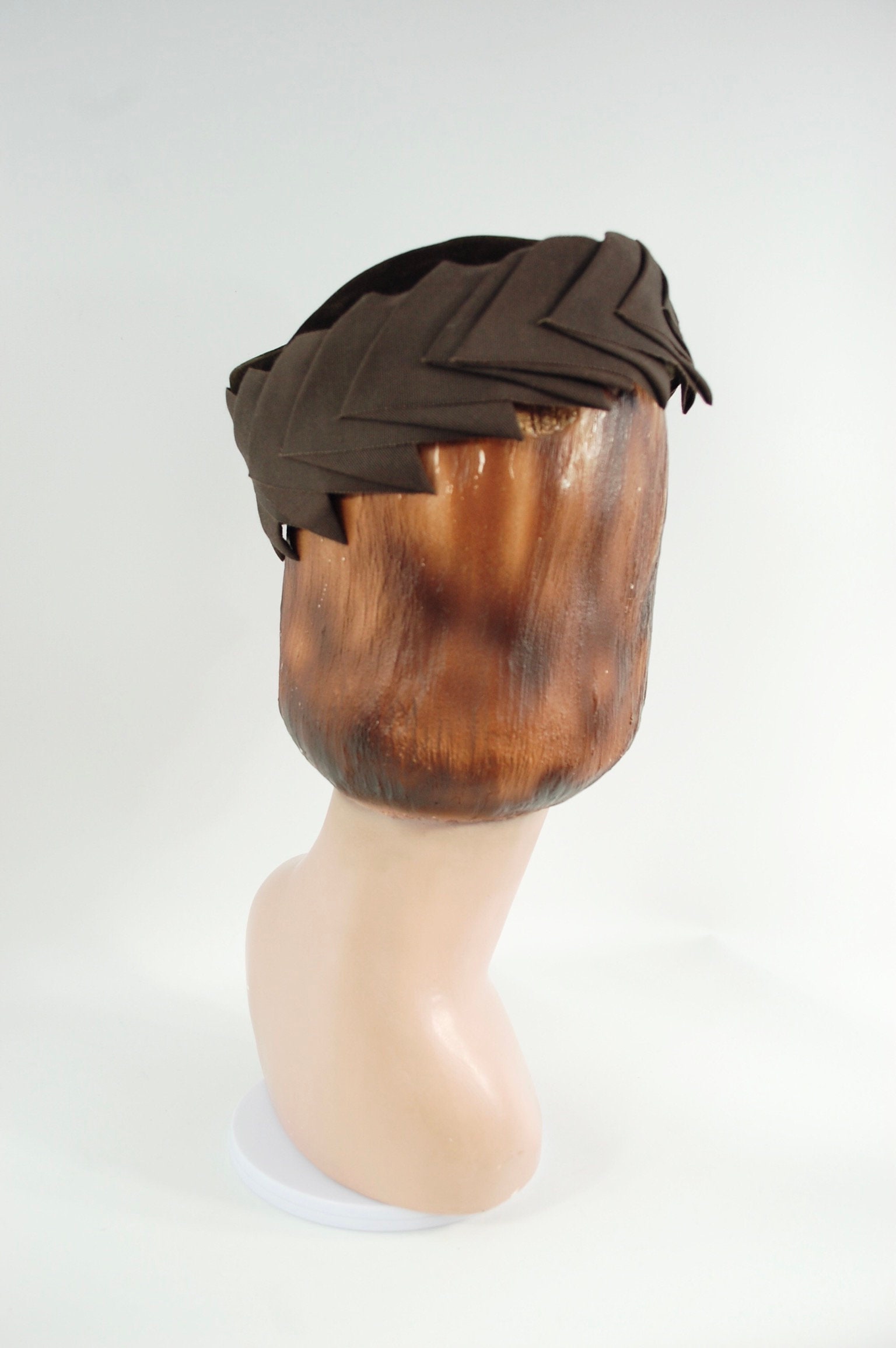 Vintage Union Made Brown Velvet Pillbox Hat Bow Detail 1950s 1960s ADW USA 1950s Brown Velvet Pillbox Hat, Large Bow | Go From Day to Night main image 2
