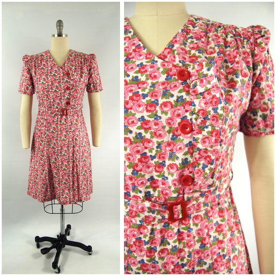 Late 30s Early 40s Floral Blueberry Dress / 36 - 3