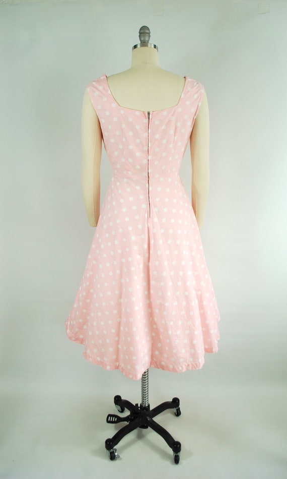 1950s Pink Polka Dotted Sun Dress / 30 Waist / Pa… - image 8