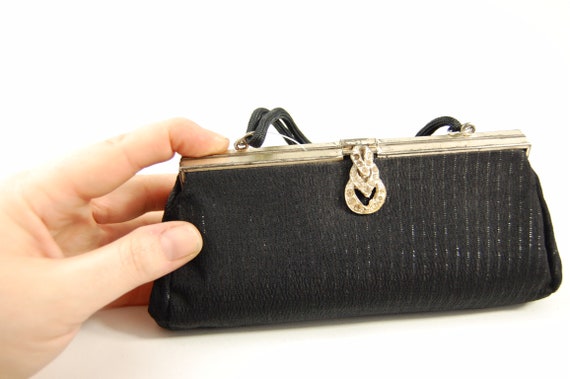 1930s Small Evening Bag / Black Silver Pinstriped… - image 3