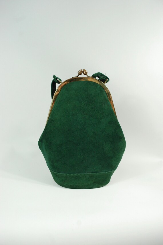 1940s Dark Green Suede Handbag / late 1940s Green… - image 5
