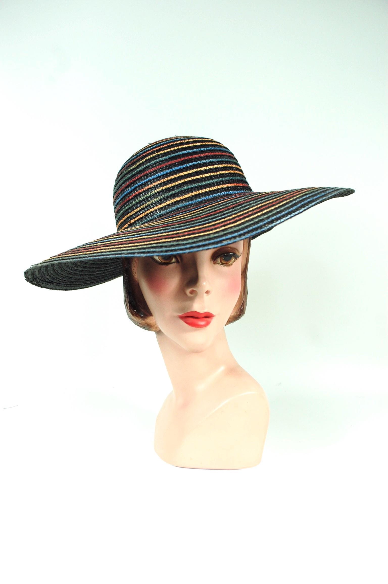 1980s Black Sculptural Straw Hat – Dramatic Sweep w/ Rhinestone & Metal Detail 80s Black Straw Hats - Etsy main image 2
