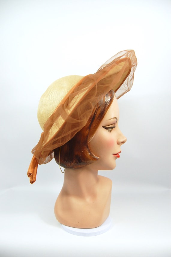 1940s Wide Brimmed Straw Picture Hat / Norman Dur… - image 4