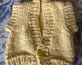 Chunky yellow knitted cardigan. Wool and the gang.