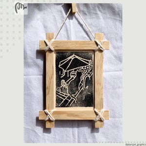 Gatto nero, stampa in rilievo, illustrazione semplice, disponibile con cornice in legno fatta a mano, decorazione da parete minimalista, regalo per amanti dei gatti/mamma/papà