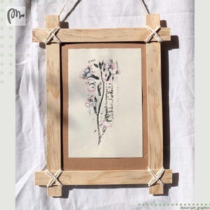 Stampa di fiori veri, opera d'arte incorniciata fatta a mano, decorazione da parete minimalista primaverile, pastello a olio rosa, materiali riciclati, regalo perfetto