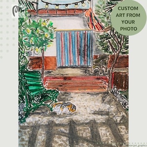 Ilustración personalizada a partir de tu foto, estilo bordado y pastel al óleo, marco de madera opcional, idea única de regalo de arte mural o retrato personalizado.