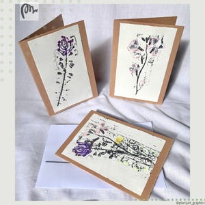 Impression de vraies fleurs faites main carte d'anniversaire/de voeux/carte postale, Illustration botanique minimaliste linéaire simple, idée cadeau Unique personnalisée