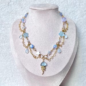 Handmade Ocean Fantasy Necklace – Blue Jellyfish & Star Charm Jewelry, Mermaidcore Aesthetic, Kawaii Celestial Gift Y2K Frutiger Aero