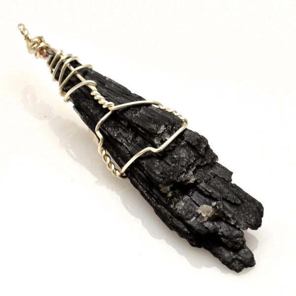 RARE BLACK KYANITE Wire Wrapped Pendant - Includes Cord or Wire Necklace. Healing Crystal for Meditation and Grounding