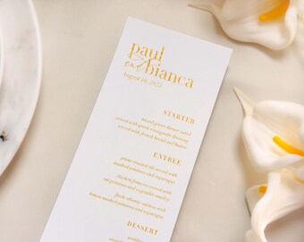 Custom Menu for Wedding - Gold Foil Wedding Menu, Menu Template, Modern Wedding Menu, Table Decor, Menu For Guests