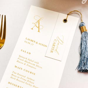 Angepasstes Hochzeitsmenü - Hochzeit-Papier-Menü, Goldfolien-Menü, Hochzeitsgeschenk, Premium-Hochzeitsmenü, personalisiertes Menü, Menü mit Namen