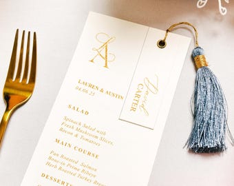 Customized Wedding Menu - Wedding Paper Menu, Gold Foil Menu, Wedding Favor, Premium Wedding Menu, Personalized Menu, Menu with Nametag