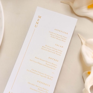 Nowoczesne menu weselne - menu drukowane folią, spersonalizowane menu weselne, dekoracje stołów, minimalistyczne menu weselne, papierowe menu dla gości