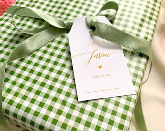Goldfolie Geschenkanhänger - Personalisierte Geschenkanhänger, Benutzerdefinierte Namensschilder, Urlaub Geschenkanhänger, Urlaub Gefälligkeiten, Folie Bedruckte Tags