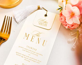 Custom Wedding Menu - Personalized Menu, Paper Menu, White and Gold Menu, Menu Card, Wedding Menu For Guests