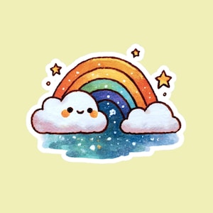 Cute Rainbow & Cloud Sticker, Kawaii Laptop Decal, Pride Rainbow Sticker, Weather Planner Sticker, Scrapbook Sticker