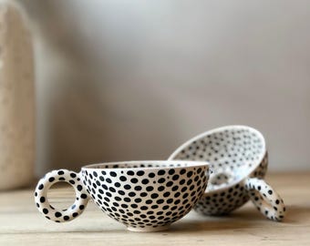 Handmade Black Speckled Candle Holder - Small Candle Holder - Dinner Table Candlestick - Minimalist Candle Holder - Unique Gift For Dad