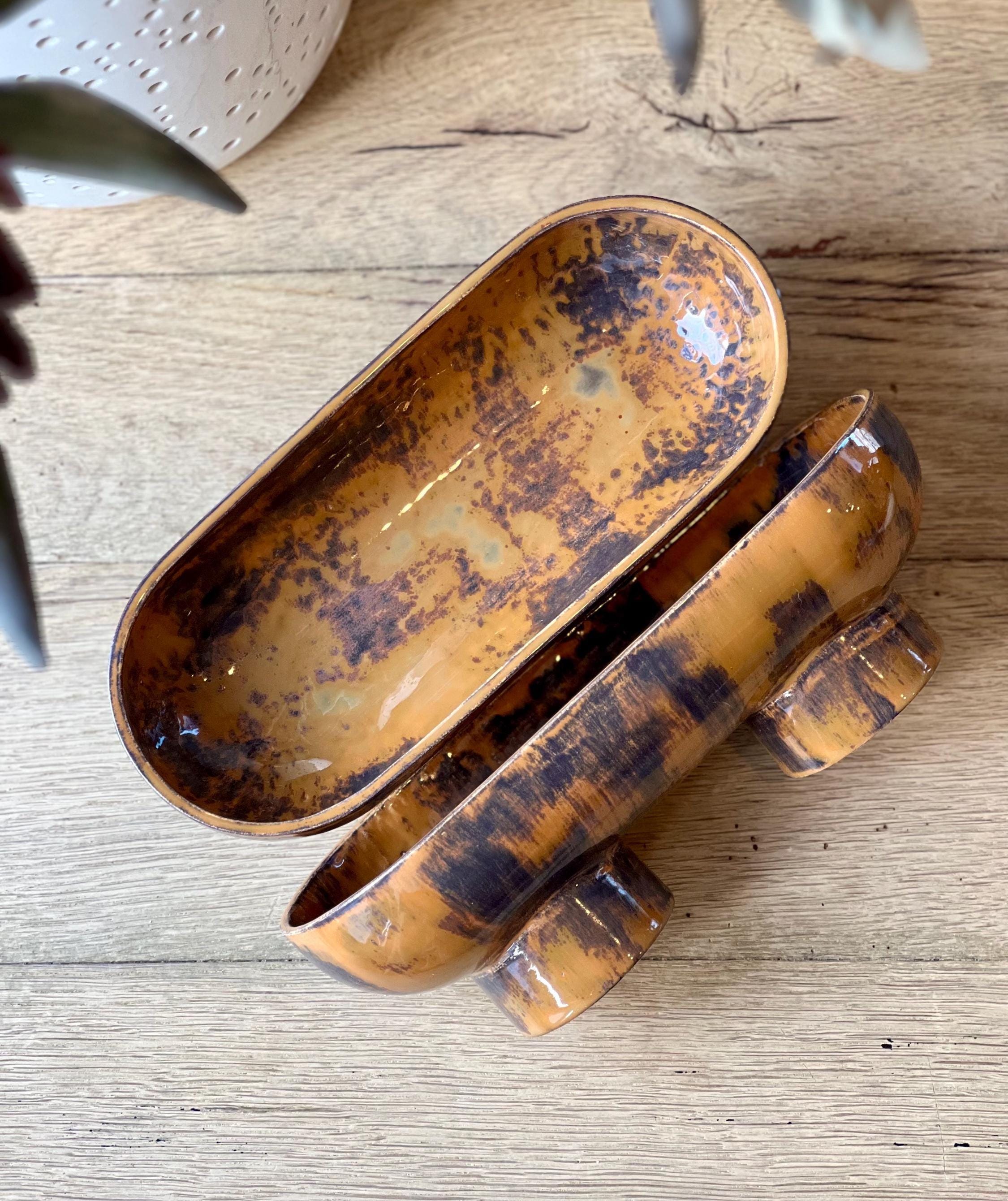 Handmade Rustic Ceramic Serving Platter - Ceramic Oval Salad Server - Serving Table Decor - Ceramic Serving Pieces - Rustic Brown Platter