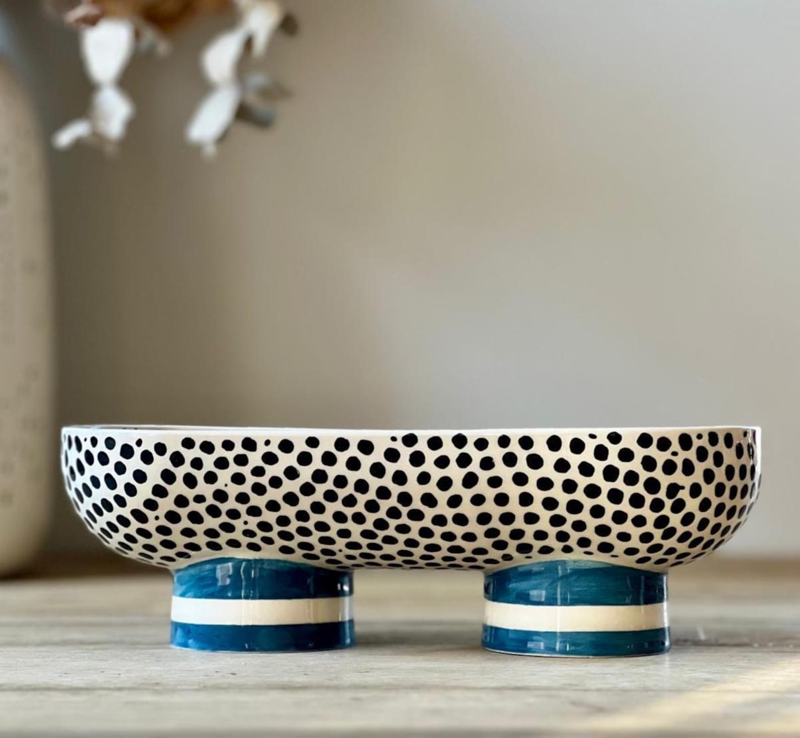 Handmade Ceramic Oval Bowl: Kitchen Countertop Decor - Blue