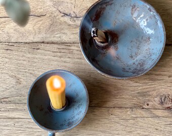 Candle Holder and Palo Santo Burner Set - Ceramic Cone Sage Holder and Candle Stick - Unique Home Decor - Ceramic Spiritual Gift Set