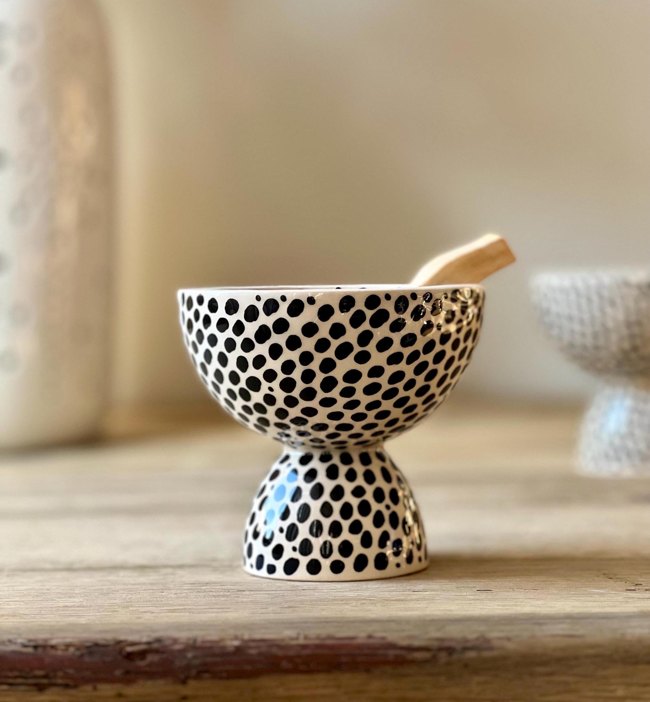 Ceramic Black Polka Dot Incense Burner - Black Speckled Palo Santo Burner - Handmade Modern Ceramic Incense Holder - Best Gift For Dad