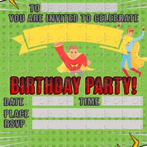 Superhelden-Geburtstagseinladungen - anpassbare Party-Einladungen zum Ausfüllen - druckbar oder gedruckt (20er-Pack)