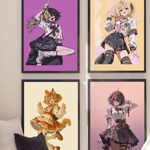 Downloadable items: Set of 4 Cute Anime Girl Wall Art, Cute Fantasy Poster Decorations, Gothic Unicorn Anime Prints