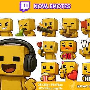Chibi Yellow Creeper Twitch Emotes: Kawaii Streamer Emoji Pack (Digital Download)