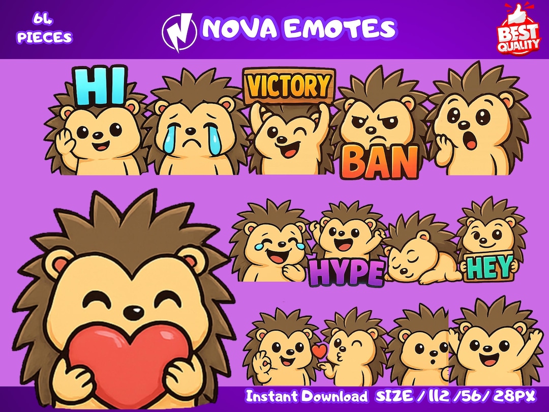 Hedgehog Twitch Emotes, Chibi Streamer Emote Pack, Cute Streaming ...
